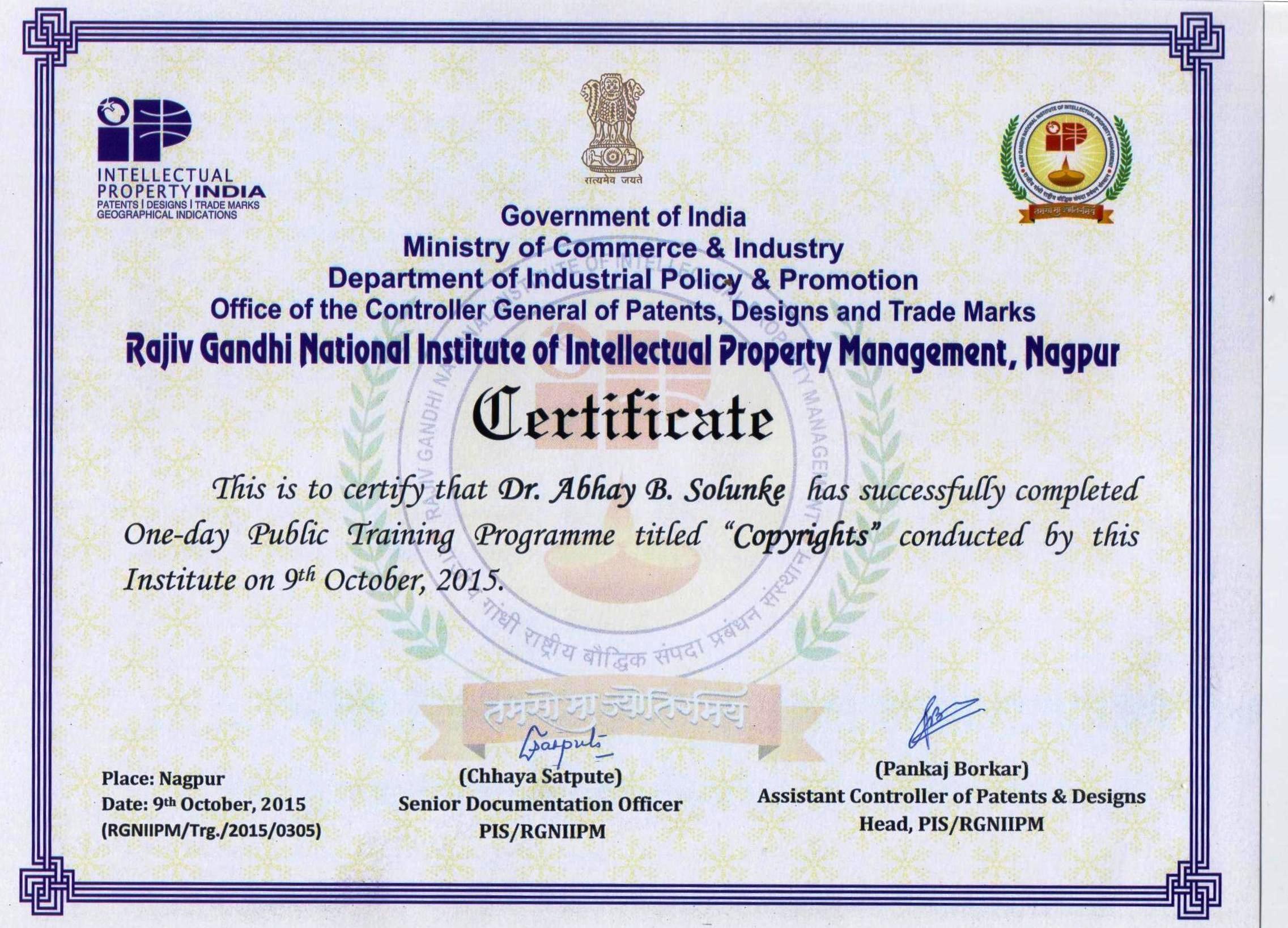 Copy Right Training Certificate