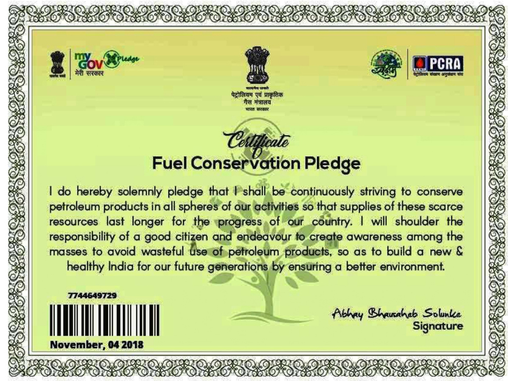Fuel Conservation Pledge