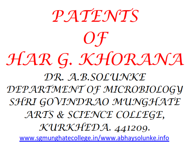 Patents of H.G.Khorana A.B.Solunke