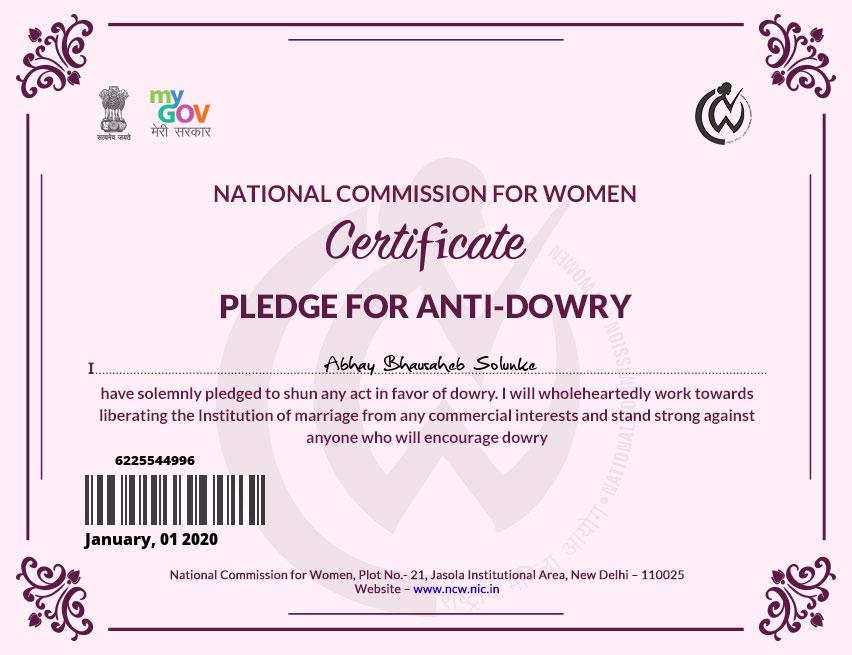 Pledge For Anti Dowry